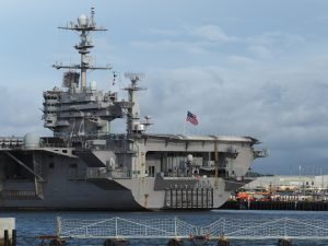 US Navy Aircraft carrier docked at Navy Base in Norfolk