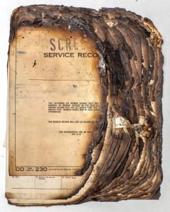 Image of military records that were scorched in the 1973 fire at the National Personal Records Center; help with a discharge upgrade